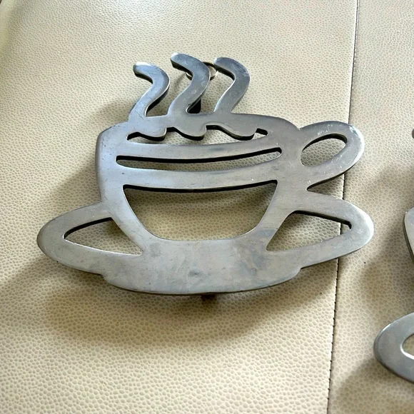 Vintage- Copco Silver Steaming Coffee Cup Trivets/Wall Hanging- Set of 2